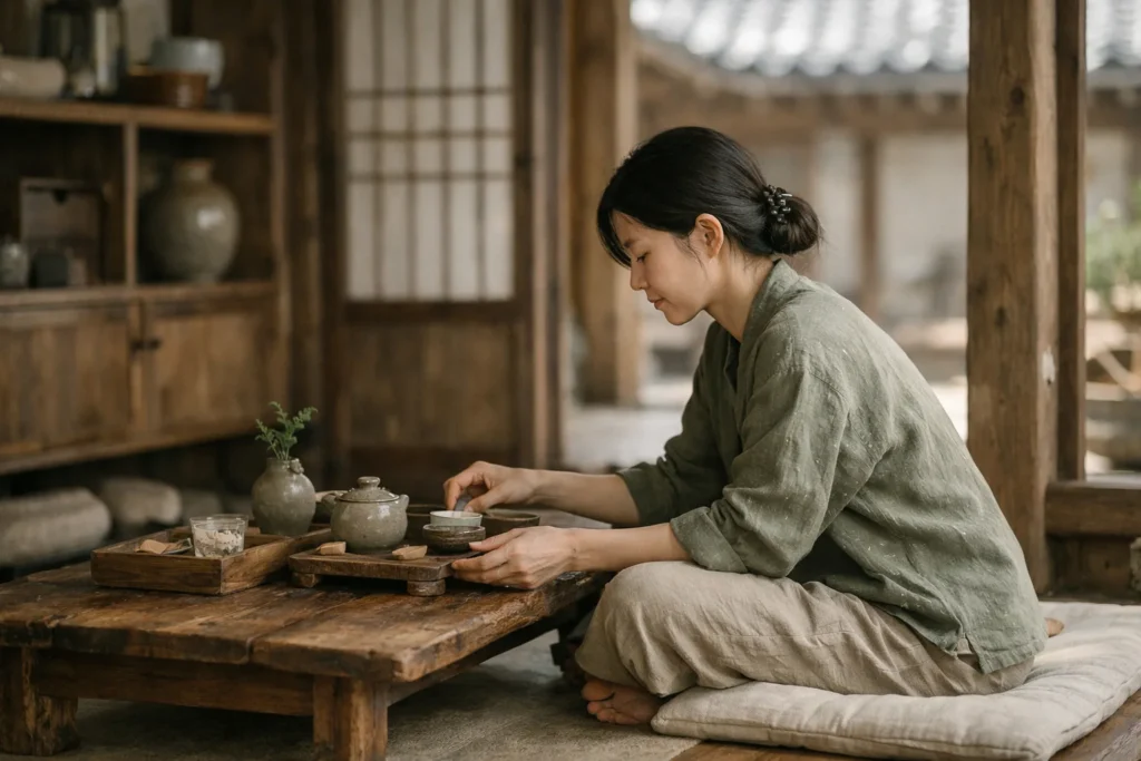 Design intérieur hanok et mobilier en bois à Séoul