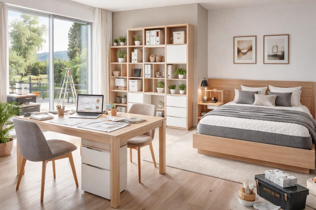 Choisir son mobilier pour travaux maison aux Bains avec meubles Gautier, literie Bultex et rangements modulables
