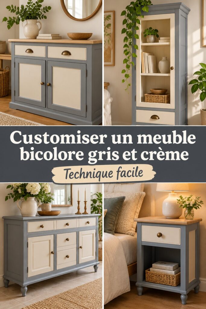 Customiser un meuble bicolore gris et crème