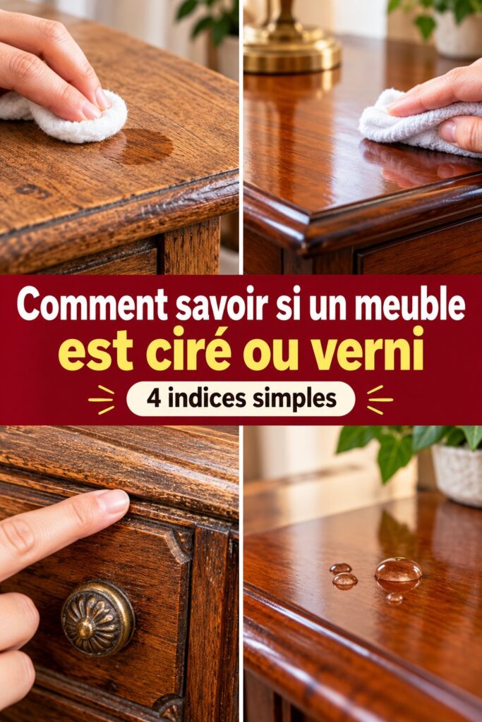 Un meuble en bois avec une finition cirée sur le devant et vernie à l'arrière.