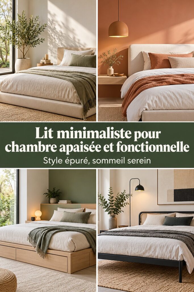 Lit minimaliste dans une chambre apaisante et fonctionnelle