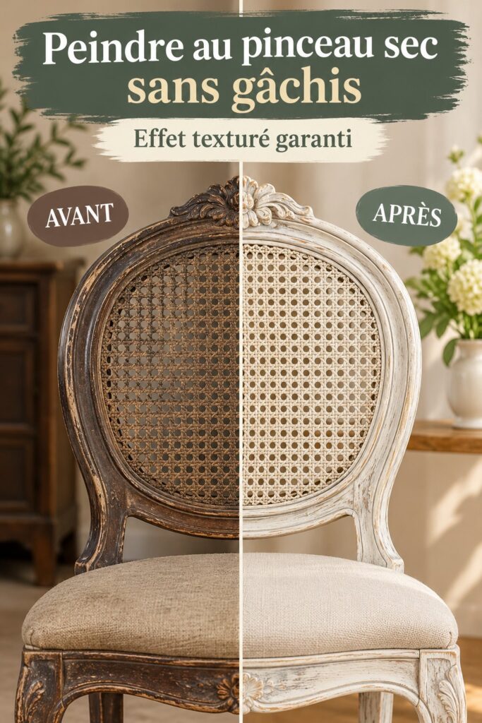 Un pinceau appliquant de la peinture sèche sur un meuble en bois.